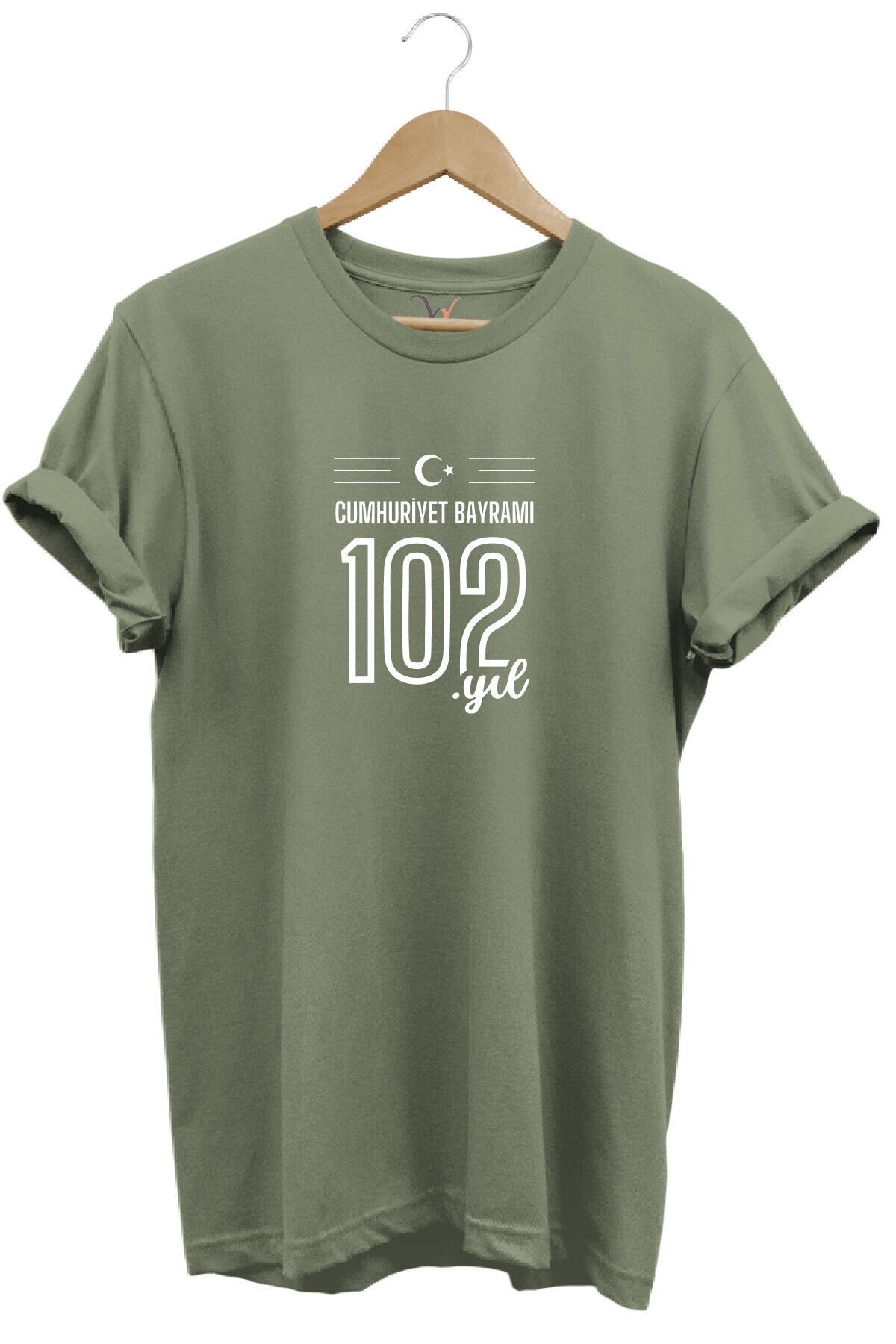 102. Yıl 29 Ekim Cumhuriyet Bayramı Baskılı Ay Yıldız %100 Pamuk Regular Fit Unisex T-Shirt Haki - M