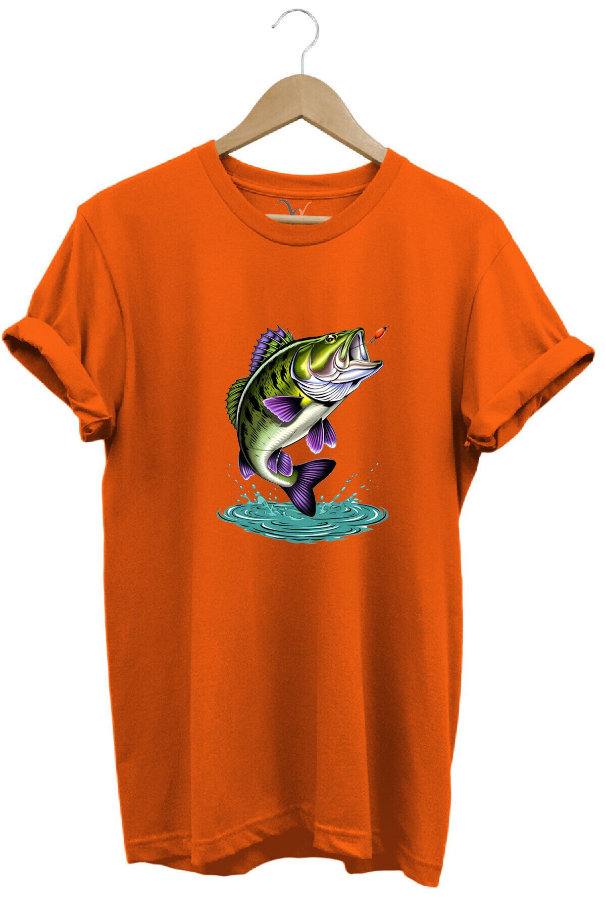 Fishing Balıkçılık Levrek Balığı Baskılı Avcı %100 Pamuk Regular Fit Unisex T-Shirt Turuncu - M