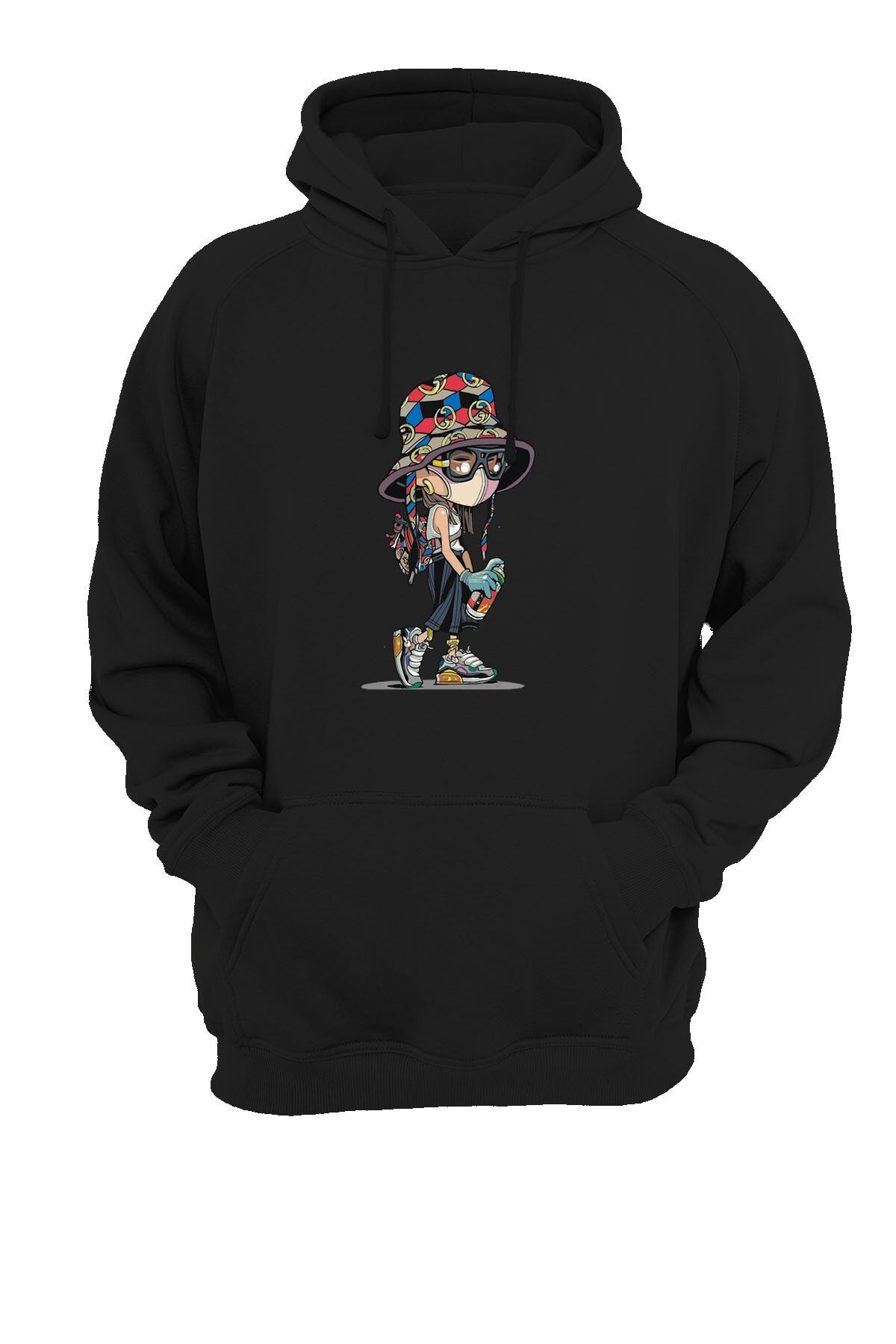 Sprey Baskılı Siyah Sweatshirt