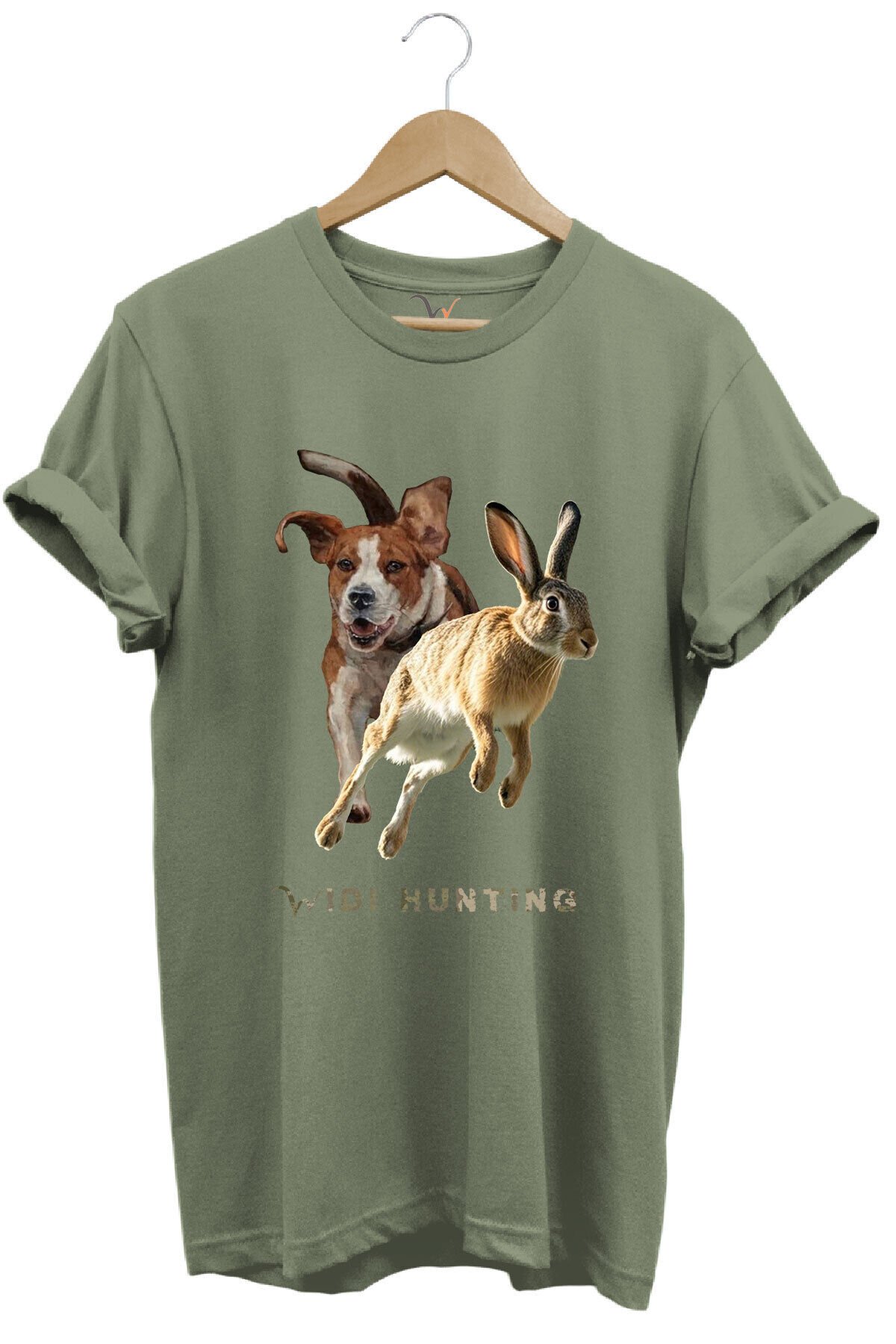 Avcılık Hunting Tavşan Avı ve Av Köpeği Tasarım Baskılı %100 Pamuk Regular Fit Unisex T-Shirt Haki - 3XL