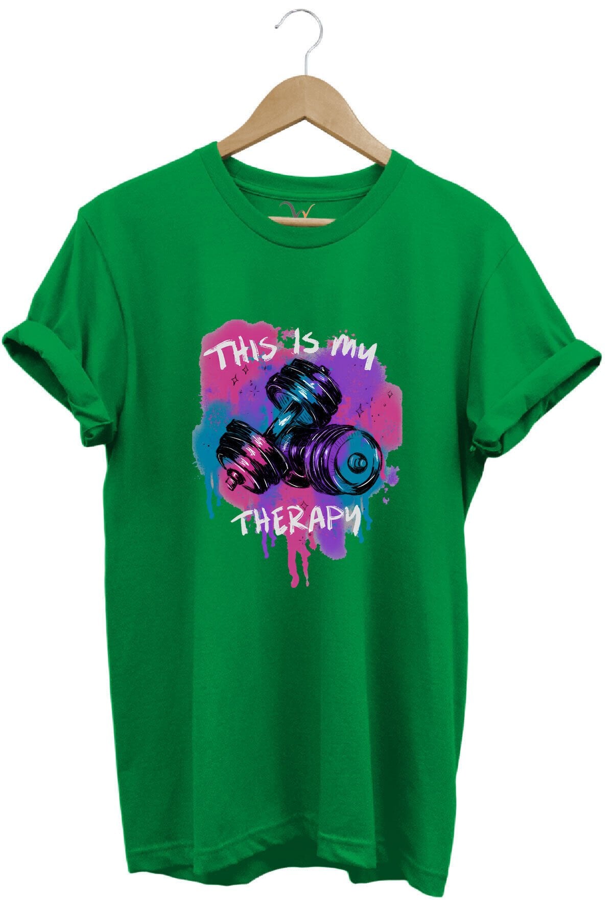 This is my therapy Gym Sporcu Fitness Dambıl Baskılı %100 Pamuk Regular Fit Bisiklet Yaka T-shirt Yeşil - L