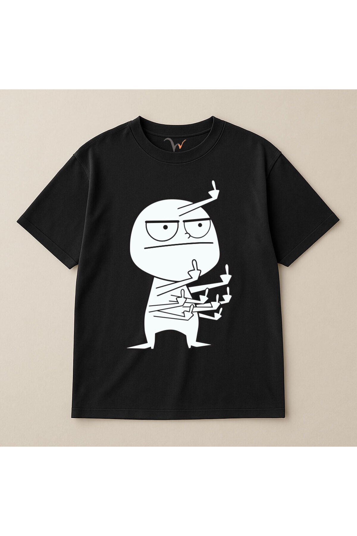 Eğlenceli Komik Orta Parmak Tasarım Baskılı %100 Pamuk Oversize Bisiklet Yaka Unisex T-Shirt Siyah - L