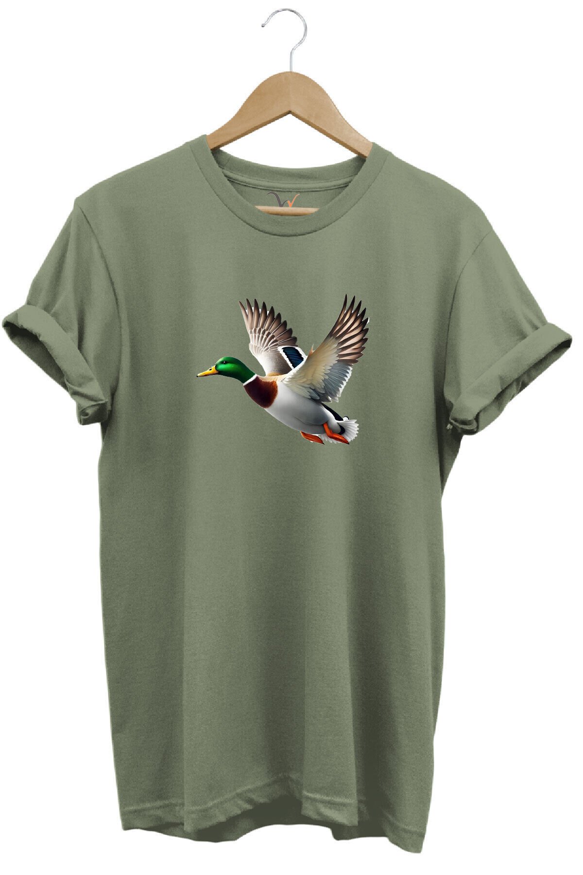 Avcılık Hunting Ördek Avı Yeşilbaş Baskılı %100 Pamuk Unisex Regular Fit T-Shirt Haki - XL