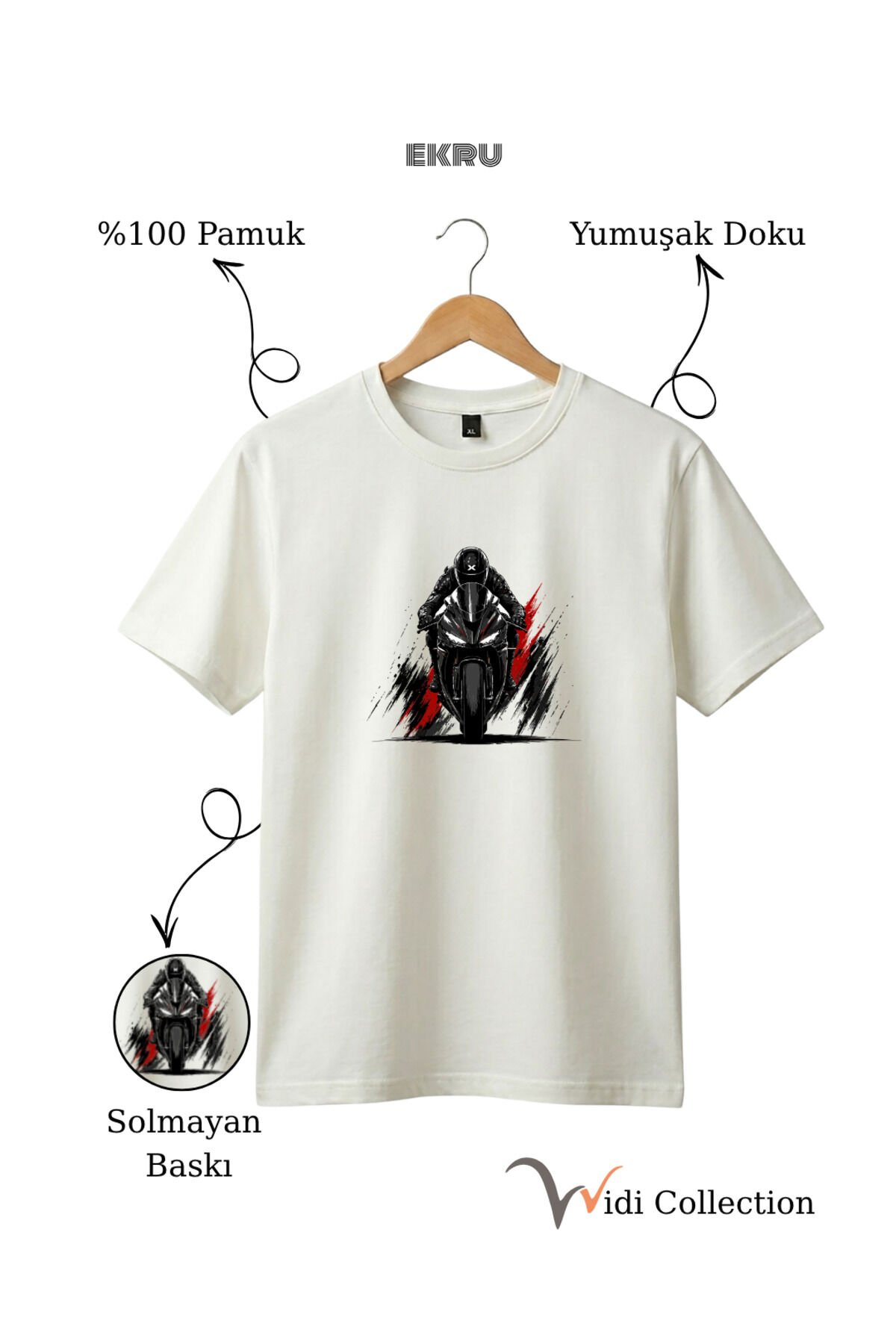 Spor Motor Baskılı Hız Temalı %100 Pamuk Unisex Regular Fit T-Shirt