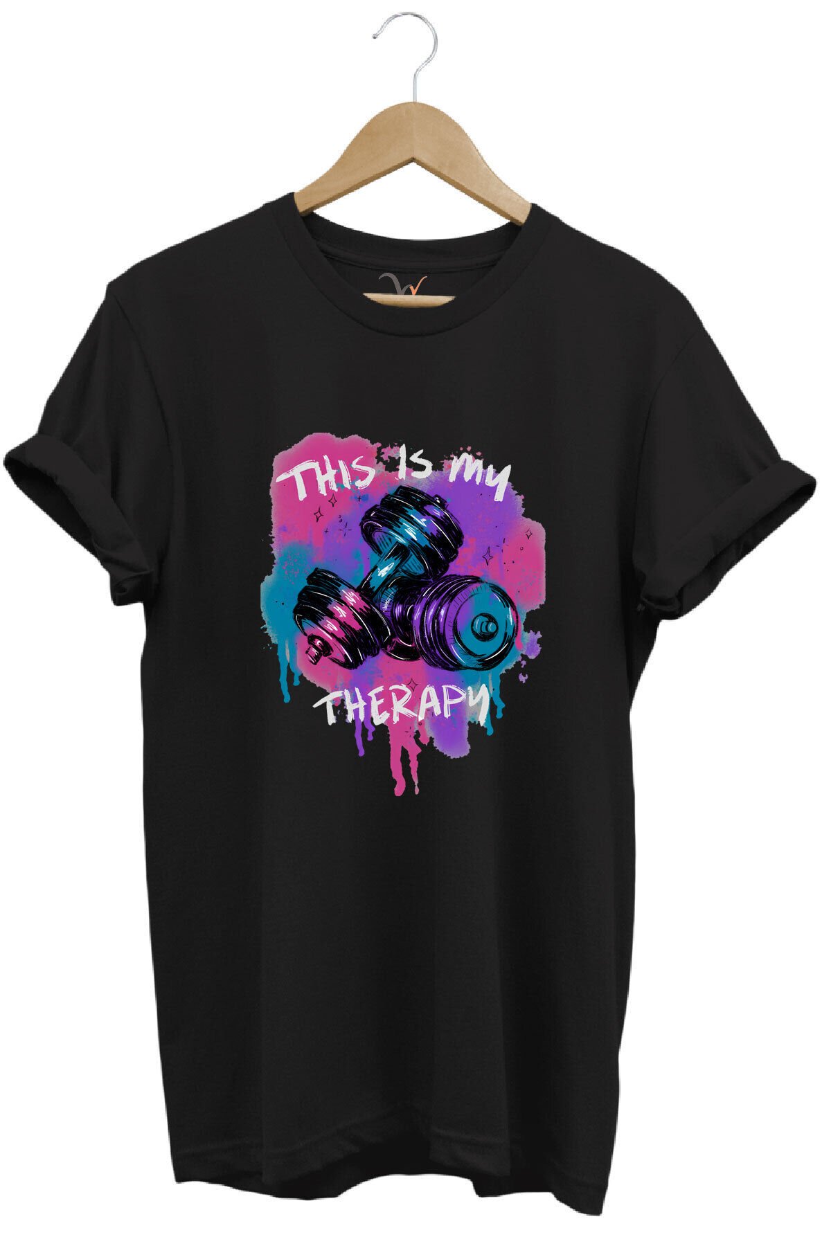 This is my therapy Gym Sporcu Fitness Dambıl Baskılı %100 Pamuk Regular Fit Bisiklet Yaka T-shirt Siyah - 2XL