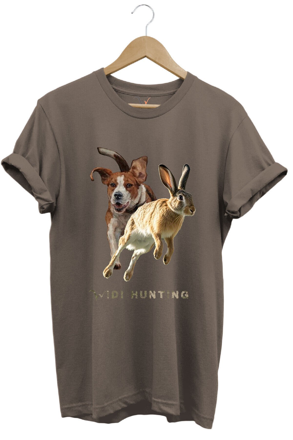 Avcılık Hunting Tavşan Avı ve Av Köpeği Tasarım Baskılı %100 Pamuk Regular Fit Unisex T-Shirt Kahverengi - XL