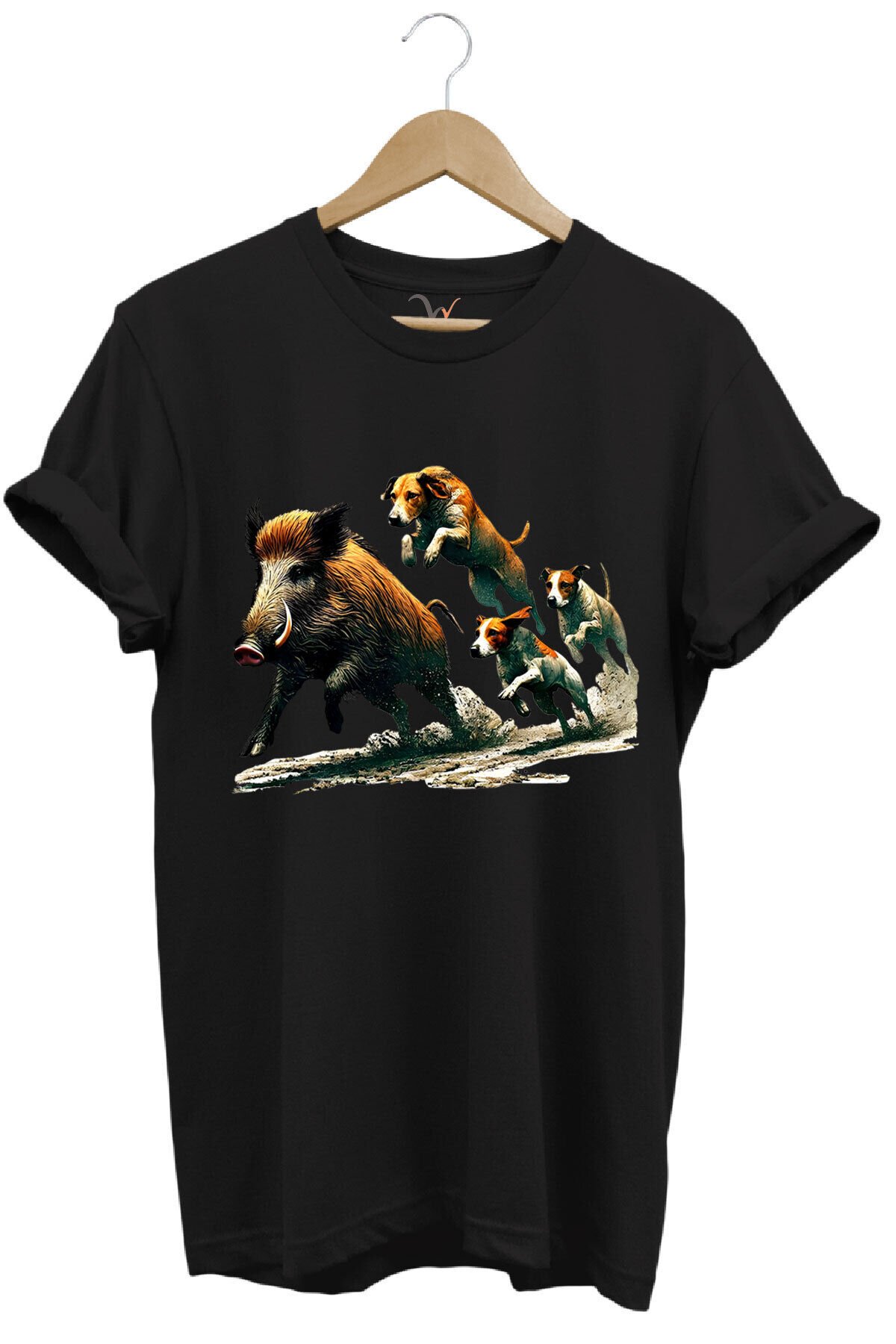 Avcılık Hunter Domuz Avı Ve Av Köpekleri Baskılı Regular Fit %100 Pamuk Gri T-shirt Siyah - 9-10 Yaş