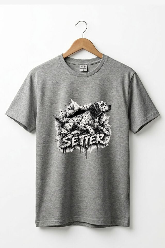 Unisex English Setter Köpek Baskılı Hunting Doğa %100 Pamuk Basic T-Shirt