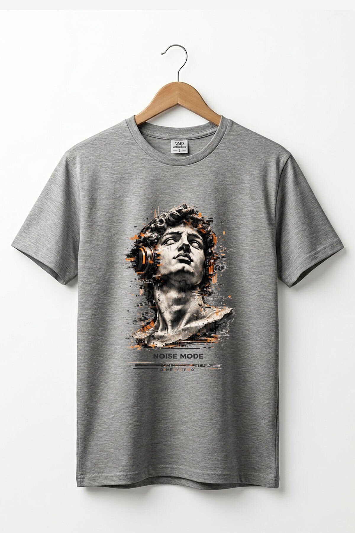 Unisex Modern Sanat Heykel ve Mitoloji Baskılı Noise Mode Tasarım %100 Pamuk Basic T-Shirt