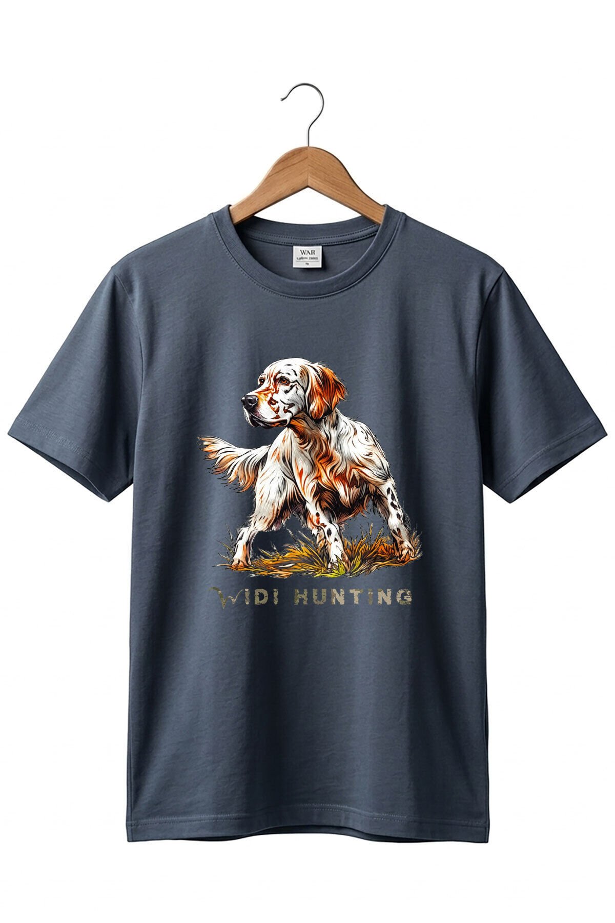 Unisex Hunting English Setter Köpek Baskılı Doğa Temalı Outdoor %100 Pamuk Basic T-Shirt