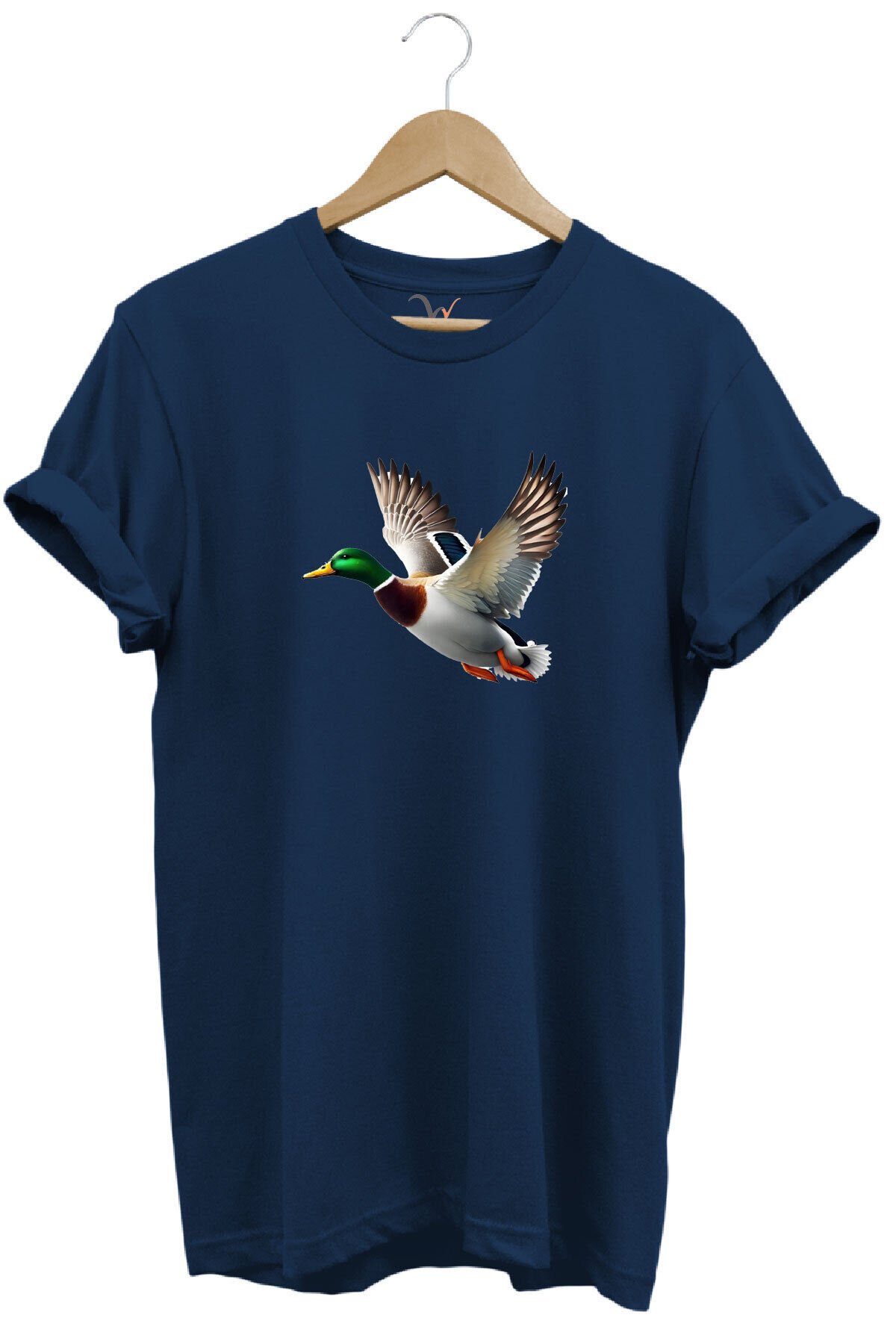 Avcılık Hunting Ördek Avı Yeşilbaş Baskılı %100 Pamuk Unisex Regular Fit T-Shirt Lacivert - L