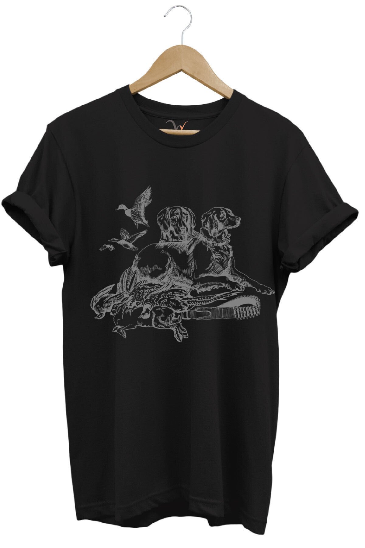 Avcılık Hunter Av Köpekleri Tavşan Ve Keklik Kuşu Baskılı Regular Fit %100 Pamuk Siyah T-shirt Siyah - S