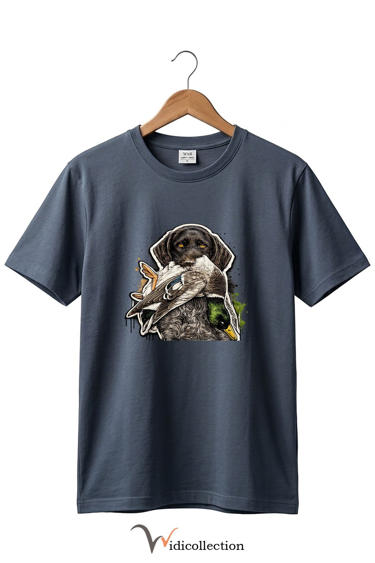 Unisex Avcı Köpeği ve Ördek Baskılı Ördek Avı Doğa ve Yaban Hayatı Outdoor %100 Pamuk Basic T-Shirt