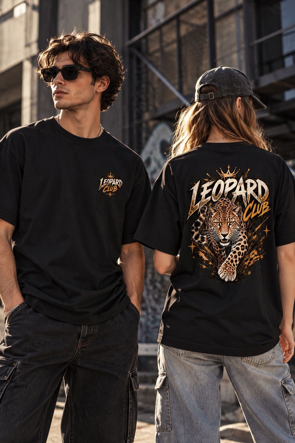 Leopard Club Leopar Baskılı Oversize Unisex T-Shirt – Ön Arka Baskılı Vintage Streetwear Tişört