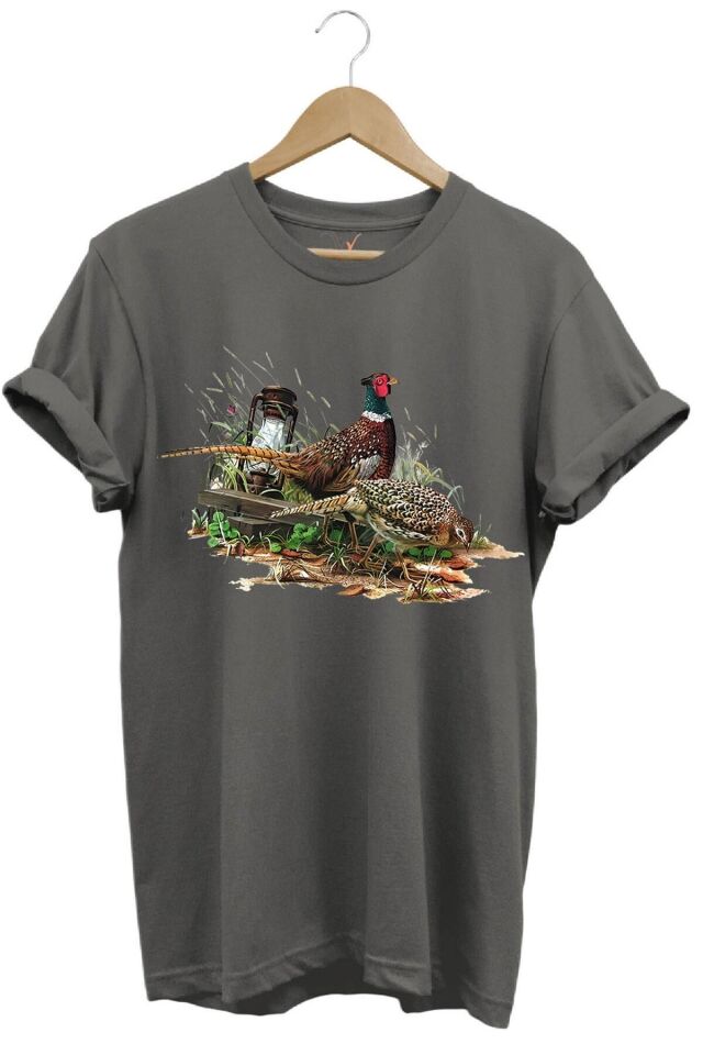 Widi Avcılık Desenli Halka Boyunlu Sülün T-Shirt Antrasit