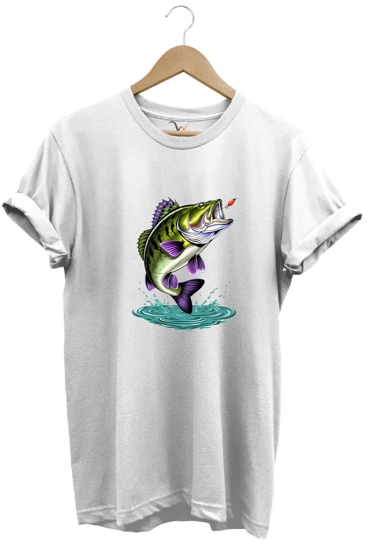 Fishing Balıkçılık Levrek Balığı Baskılı Avcı %100 Pamuk Regular Fit Unisex T-Shirt Beyaz - L