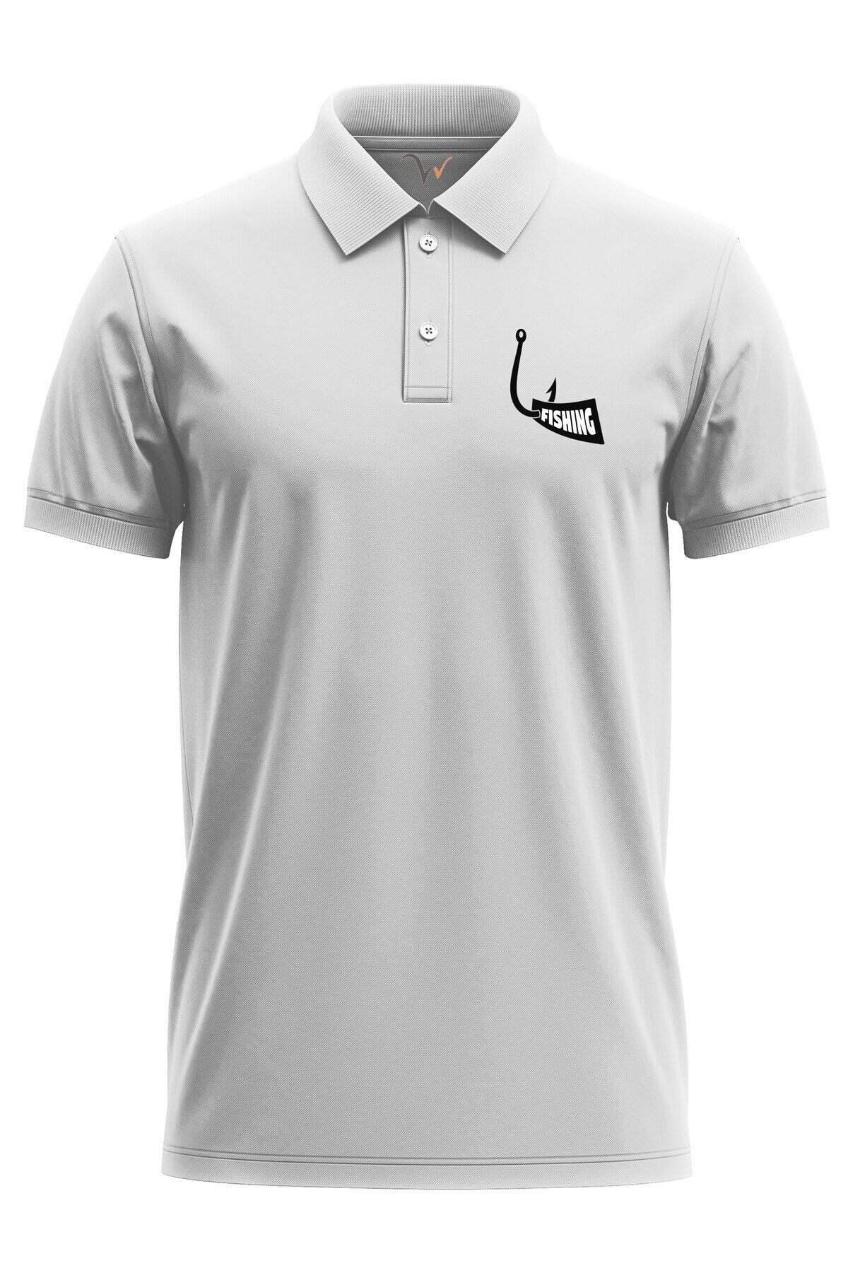 Avcılık Fishing Balıkçı Kanca Baskılı %100 Pamuk Regular Fit Polo Yaka Kırmızı T-shirt Beyaz - S