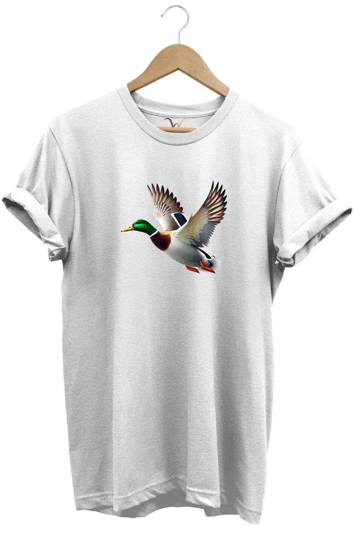 Avcılık Hunting Ördek Avı Yeşilbaş Baskılı %100 Pamuk Unisex Regular Fit T-Shirt Beyaz - XL