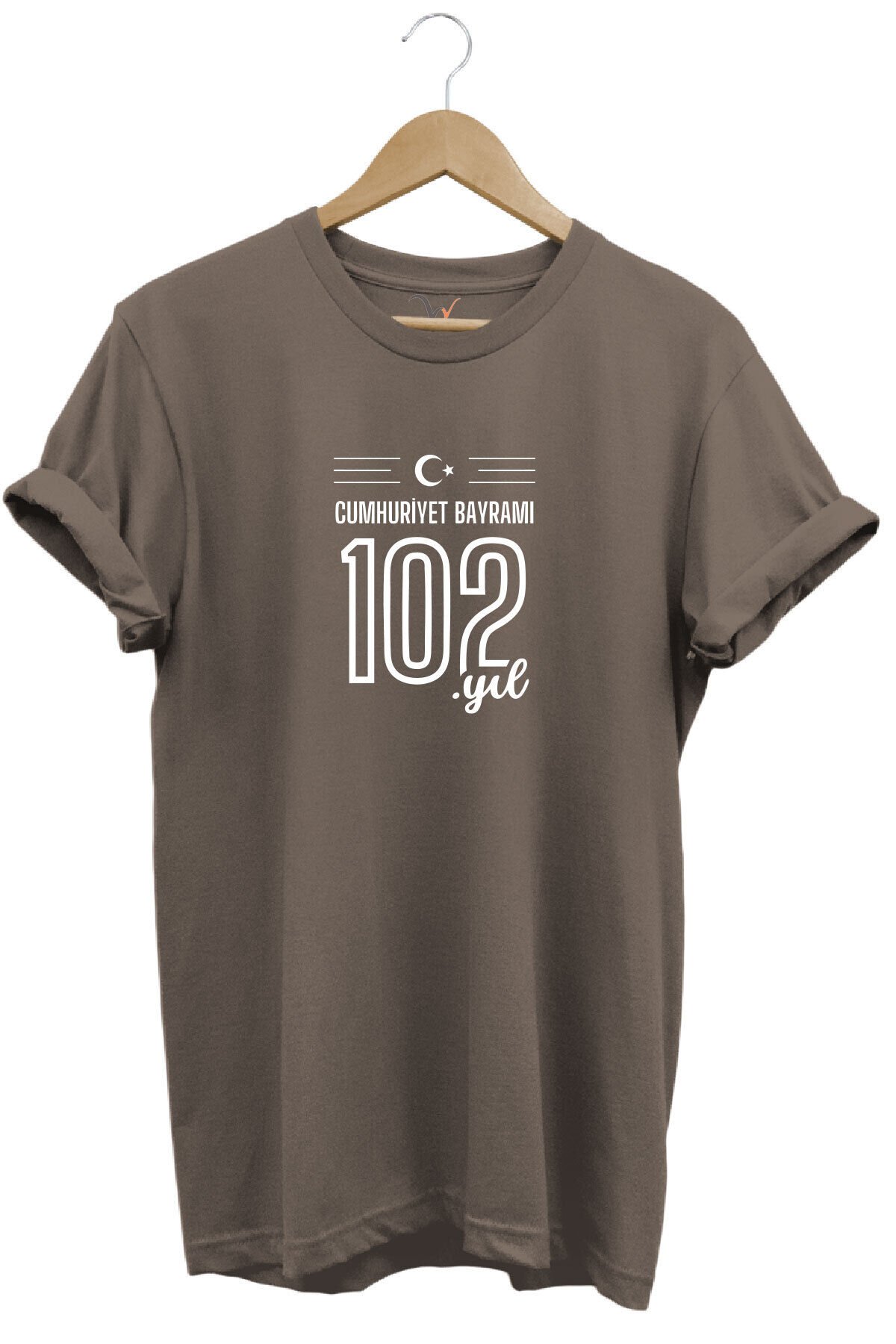 102. Yıl 29 Ekim Cumhuriyet Bayramı Baskılı Ay Yıldız %100 Pamuk Regular Fit Unisex T-Shirt Kahverengi - 2XL