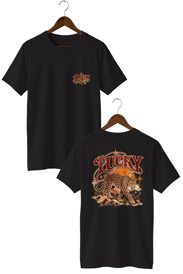 Lucky Leopar Baskılı Oversize Unisex T-Shirt – Ön Arka Baskılı Vintage Streetwear Tişört