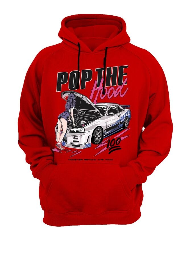 Pop The Hood Baskılı Kırmızı Sweatshirt