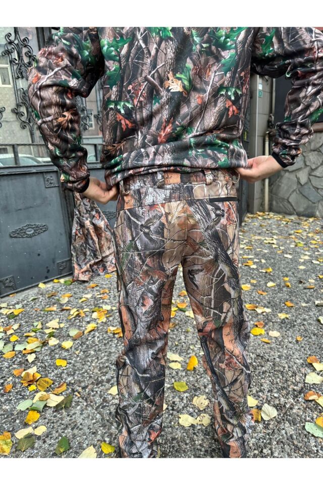 Kışlık UNISEX Outdoor Avcılık Kamuflaj Orman Desenli Softshel Kar Su Rüzgar Geçirmez Pantolon