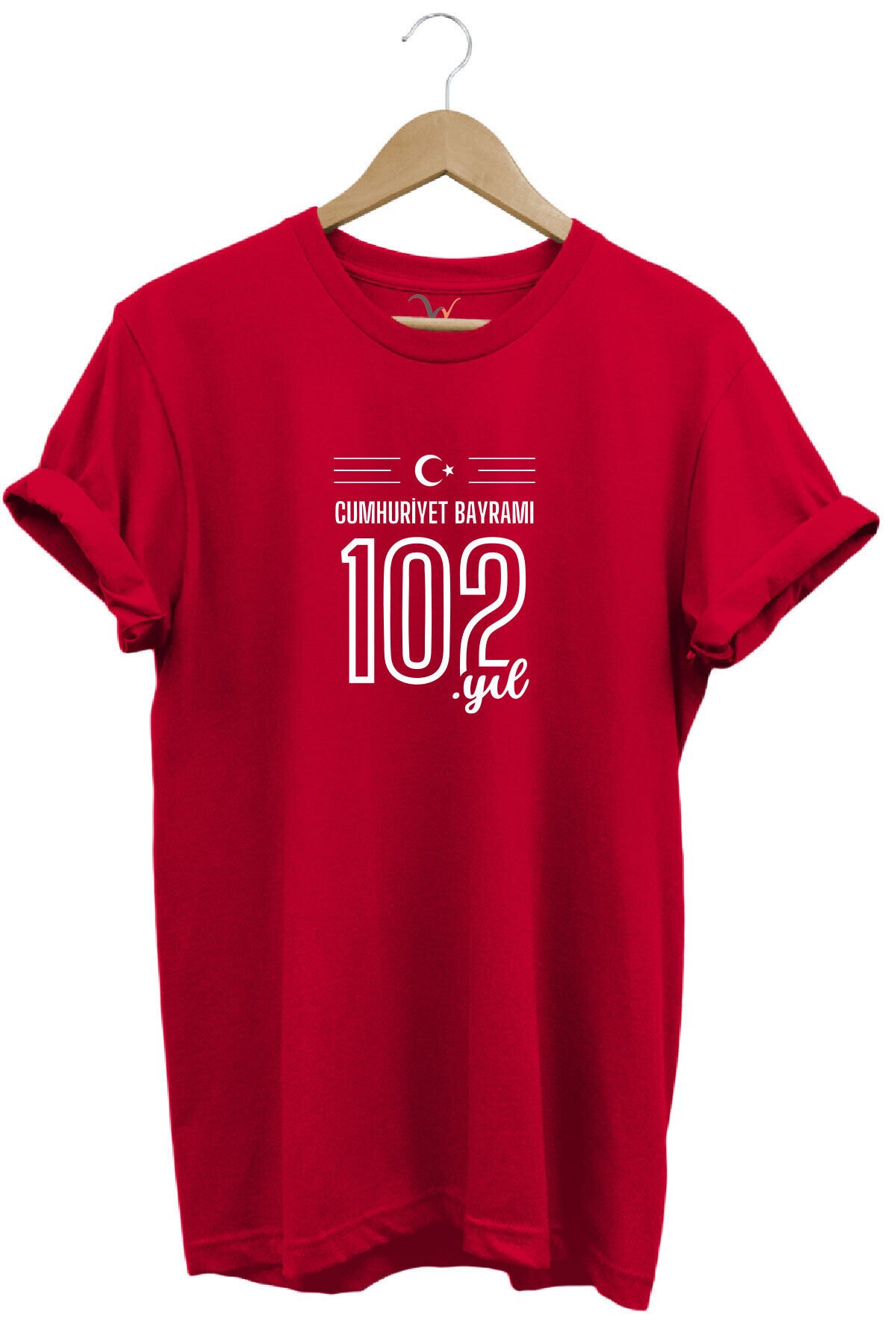 102. Yıl 29 Ekim Cumhuriyet Bayramı Baskılı Ay Yıldız %100 Pamuk Regular Fit Unisex T-Shirt Kırmızı - 3XL