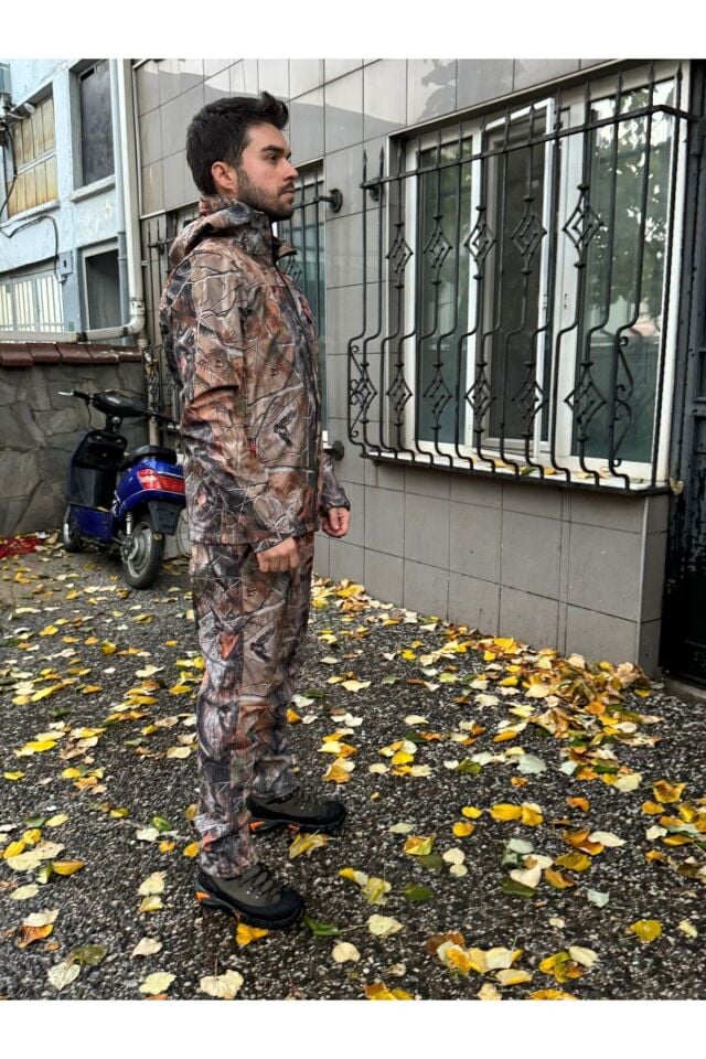 Kışlık Outdoor Hunter Avcılık Su ve Rüzgar Geçirmez Erkek Orman Desenli Kamuflaj Softshell Mont