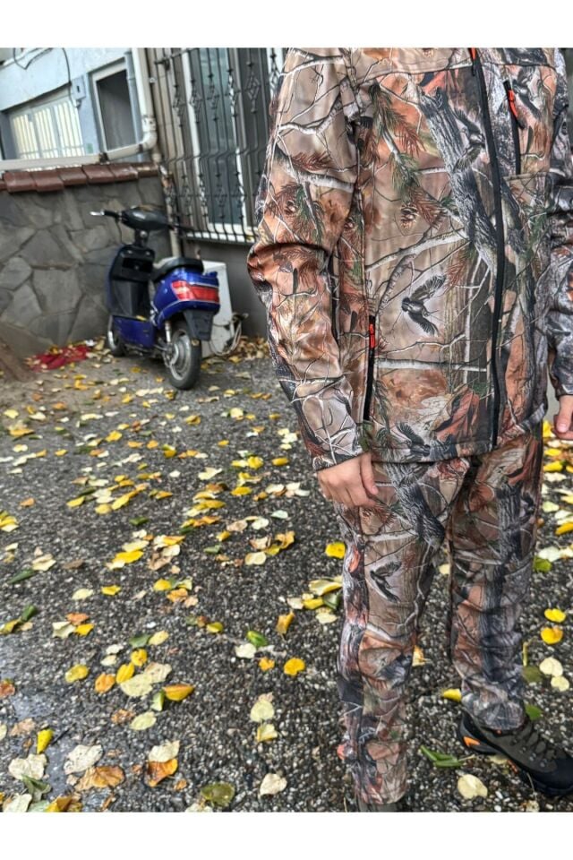Kışlık Outdoor Hunter Avcılık Su ve Rüzgar Geçirmez Erkek Orman Desenli Kamuflaj Softshell Mont