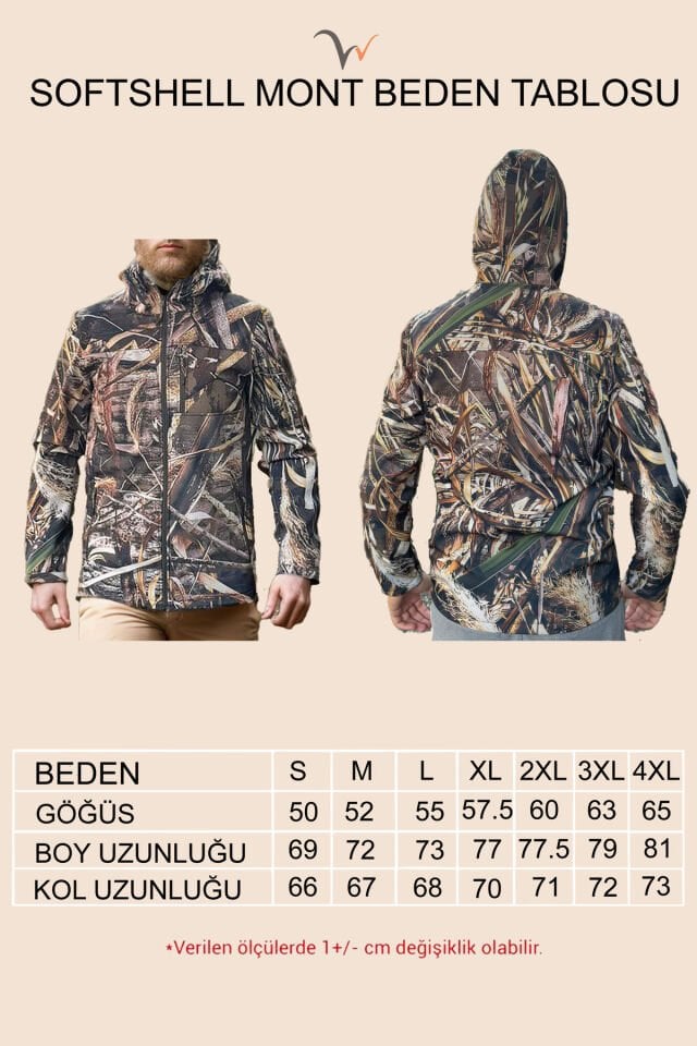 Kışlık Outdoor Hunter Avcılık Su ve Rüzgar Geçirmez Erkek Orman Desenli Kamuflaj Softshell Mont