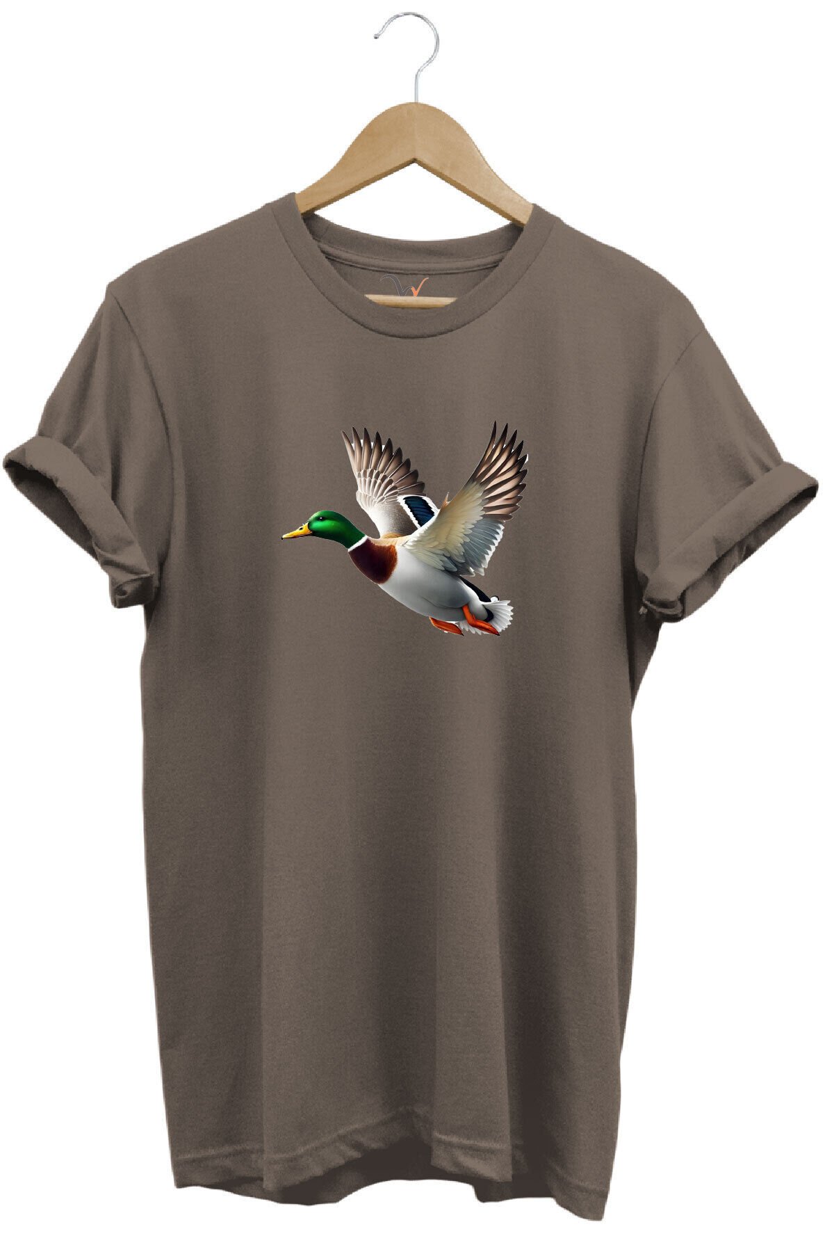 Avcılık Hunting Ördek Avı Yeşilbaş Baskılı %100 Pamuk Unisex Regular Fit T-Shirt Kahverengi - S