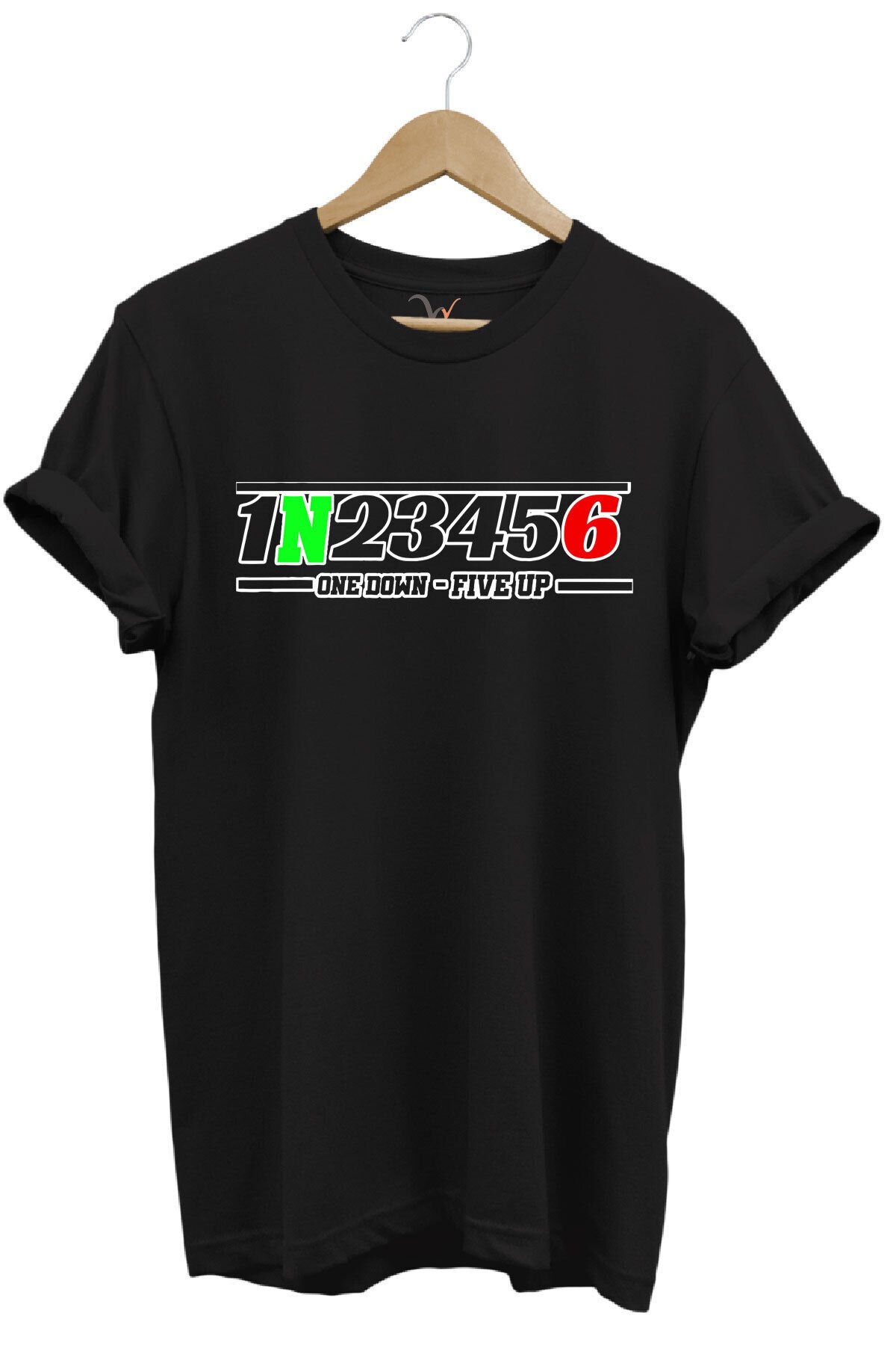 Motorsiklet One Down - Five Up Baskılı Motorsiklet Vites Geçişleri 1N23456 Baskılı Motorcu T-Shirt Siyah - S