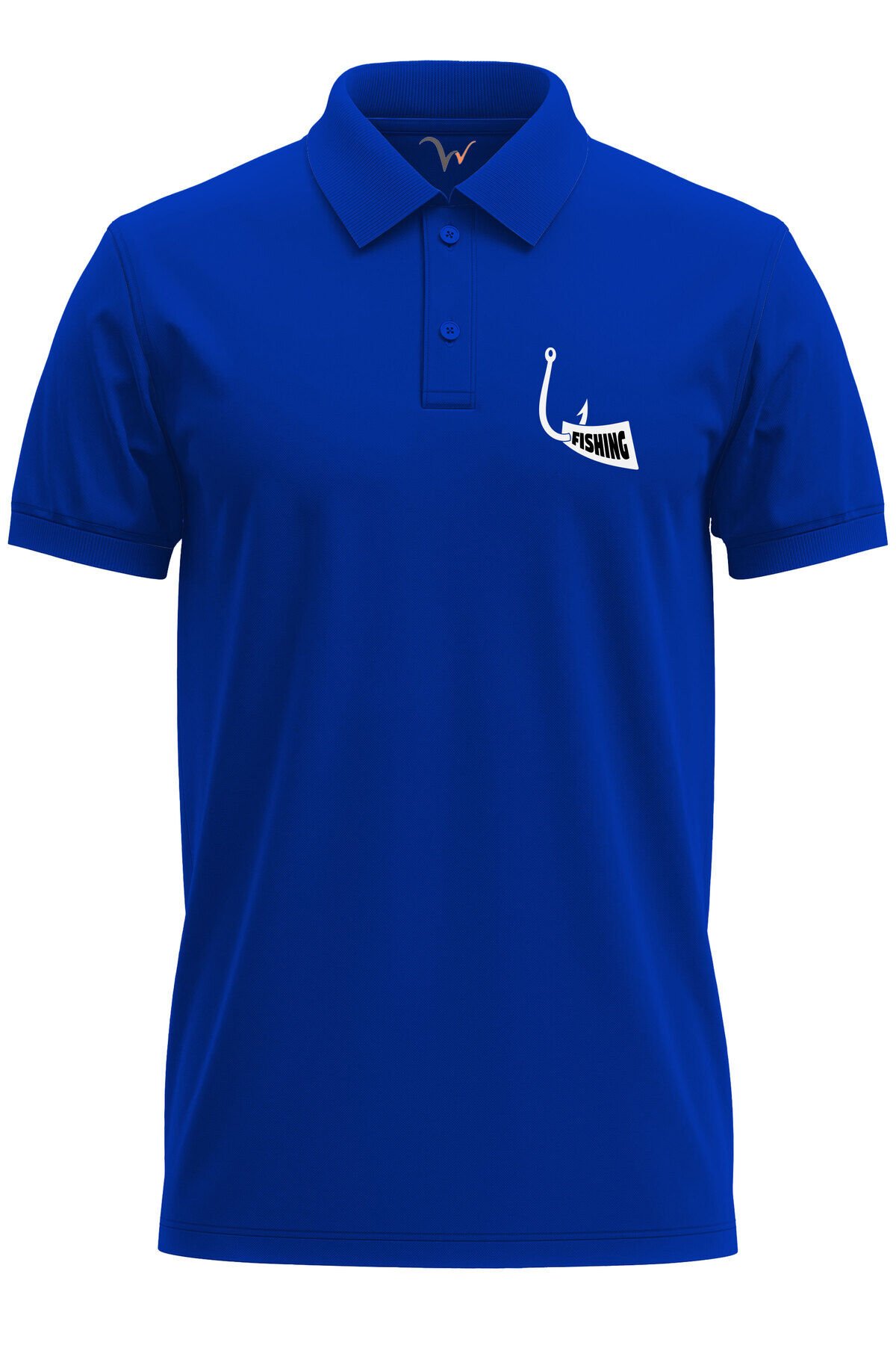 Avcılık Fishing Balıkçı Kanca Baskılı %100 Pamuk Regular Fit Polo Yaka Kırmızı T-shirt Mavi - S