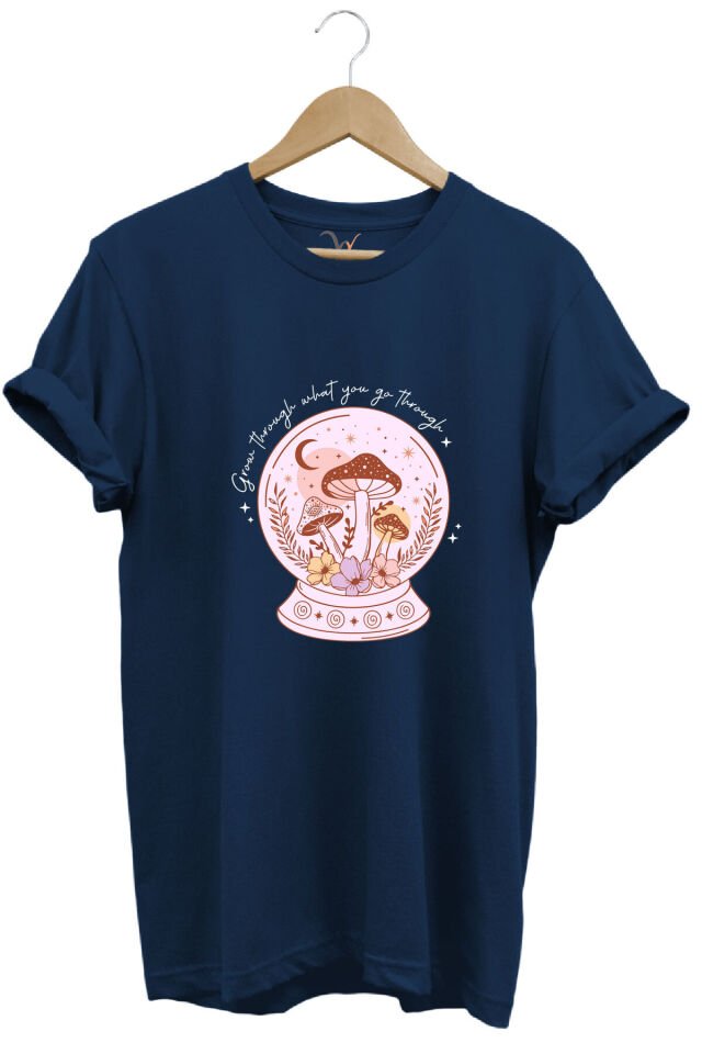 Vintage Retro StreetWear Poster Mantar Küresi Baskılı %100 Pamuk Regular Fit Bisiklet Yaka T-Shirt Lacivert - L