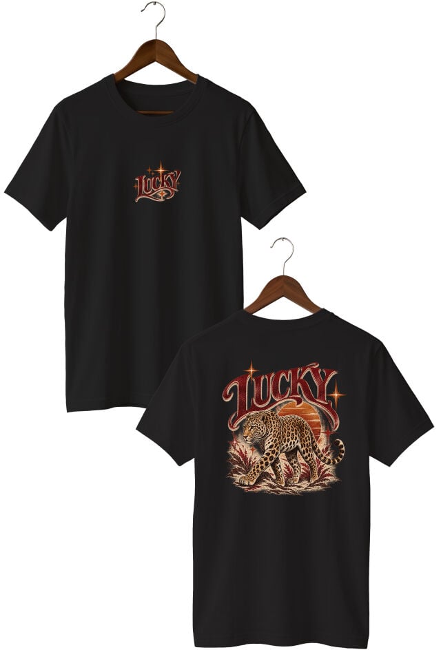 Leopar Lucky Baskılı Oversize Unisex T-Shirt – Ön Arka Baskılı Vintage Streetwear Tişört