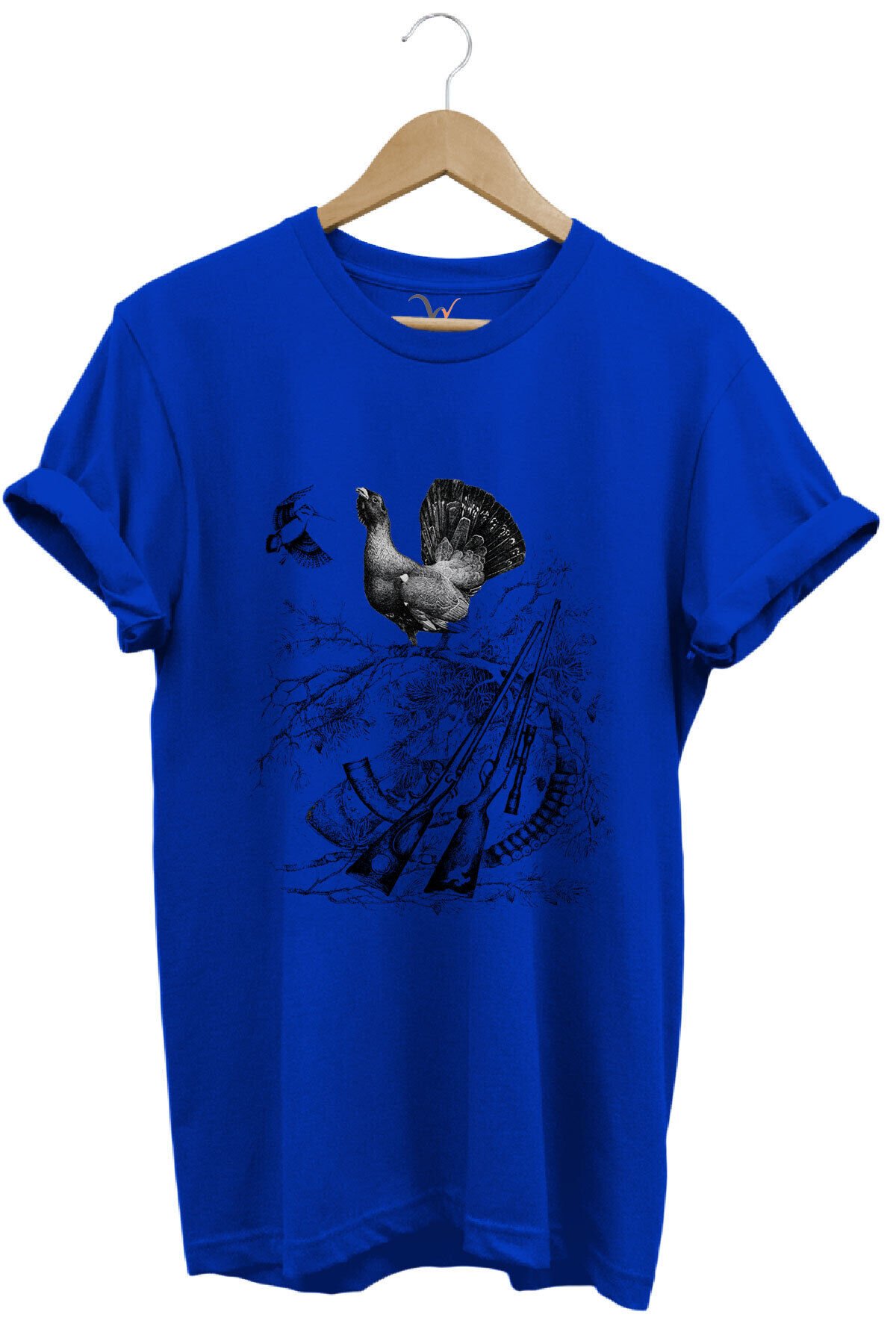 Avcılık Hunter Keklik Kuşu ve Orman Tavuğu Baskılı Vahşi Yaşam Doğa Regular Fit %100 Pamuk T-Shirt Saks Mavi - 3XL