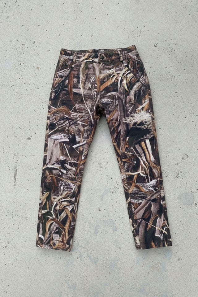 Outdoor Avcılık Kamuflaj Saz Desenli Softshel Kar Su Rüzgar Geçirmez Pantolon