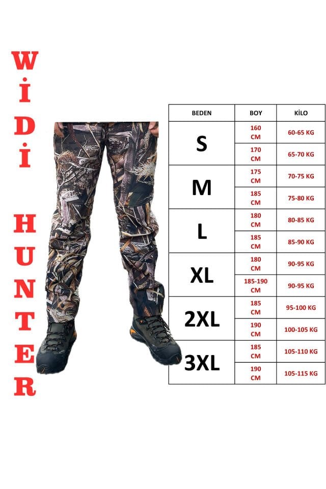 Outdoor Avcılık Kamuflaj Saz Desenli Softshel Kar Su Rüzgar Geçirmez Pantolon