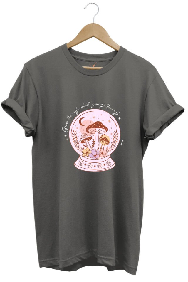 Vintage Retro StreetWear Poster Mantar Küresi Baskılı %100 Pamuk Regular Fit Bisiklet Yaka T-Shirt Gri - XL