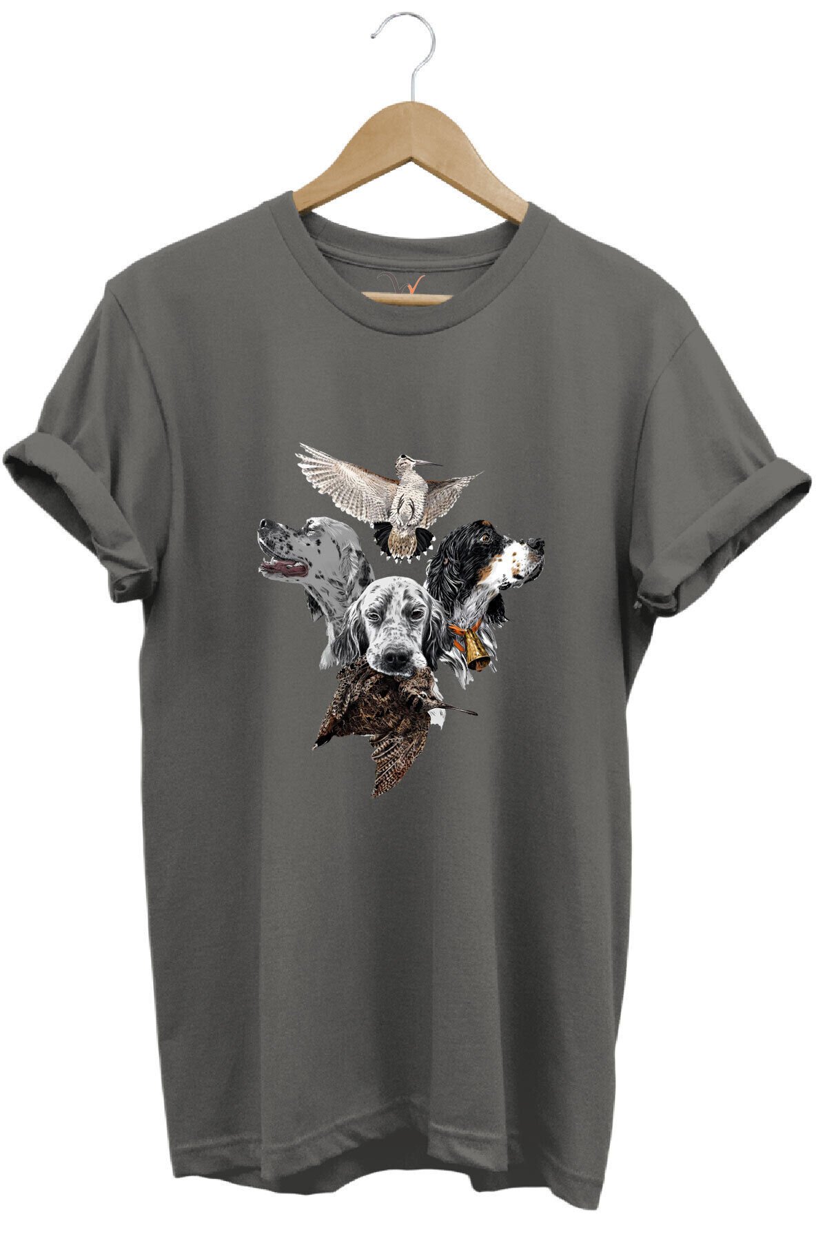 Hunting Avcılık Pointer Çulluk Setter Baskılı %100 Pamuk Regular Fit Unisex T-Shirt Gri - 2XL