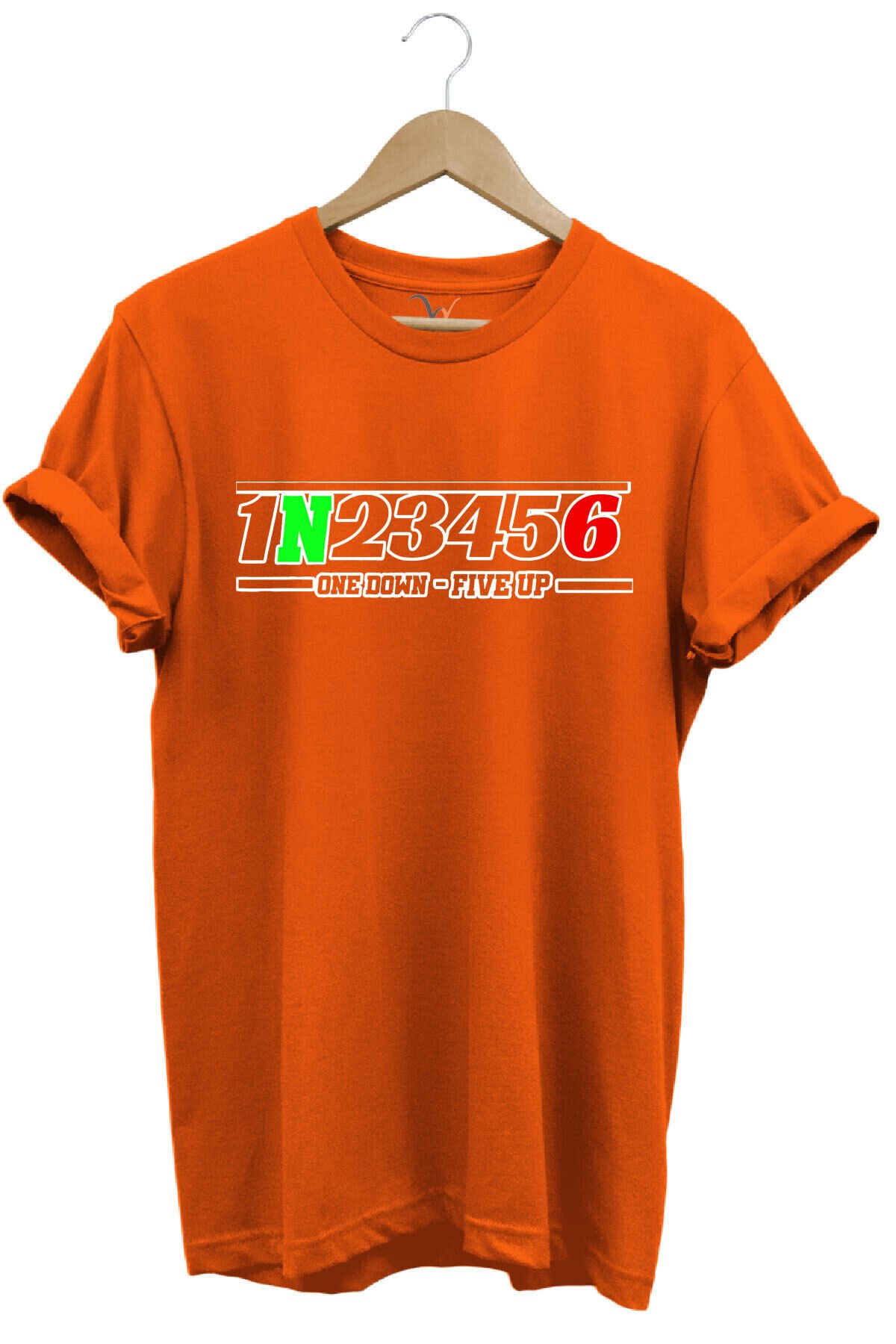 Motorsiklet One Down - Five Up Baskılı Motorsiklet Vites Geçişleri 1N23456 Baskılı Motorcu T-Shirt Turuncu - S