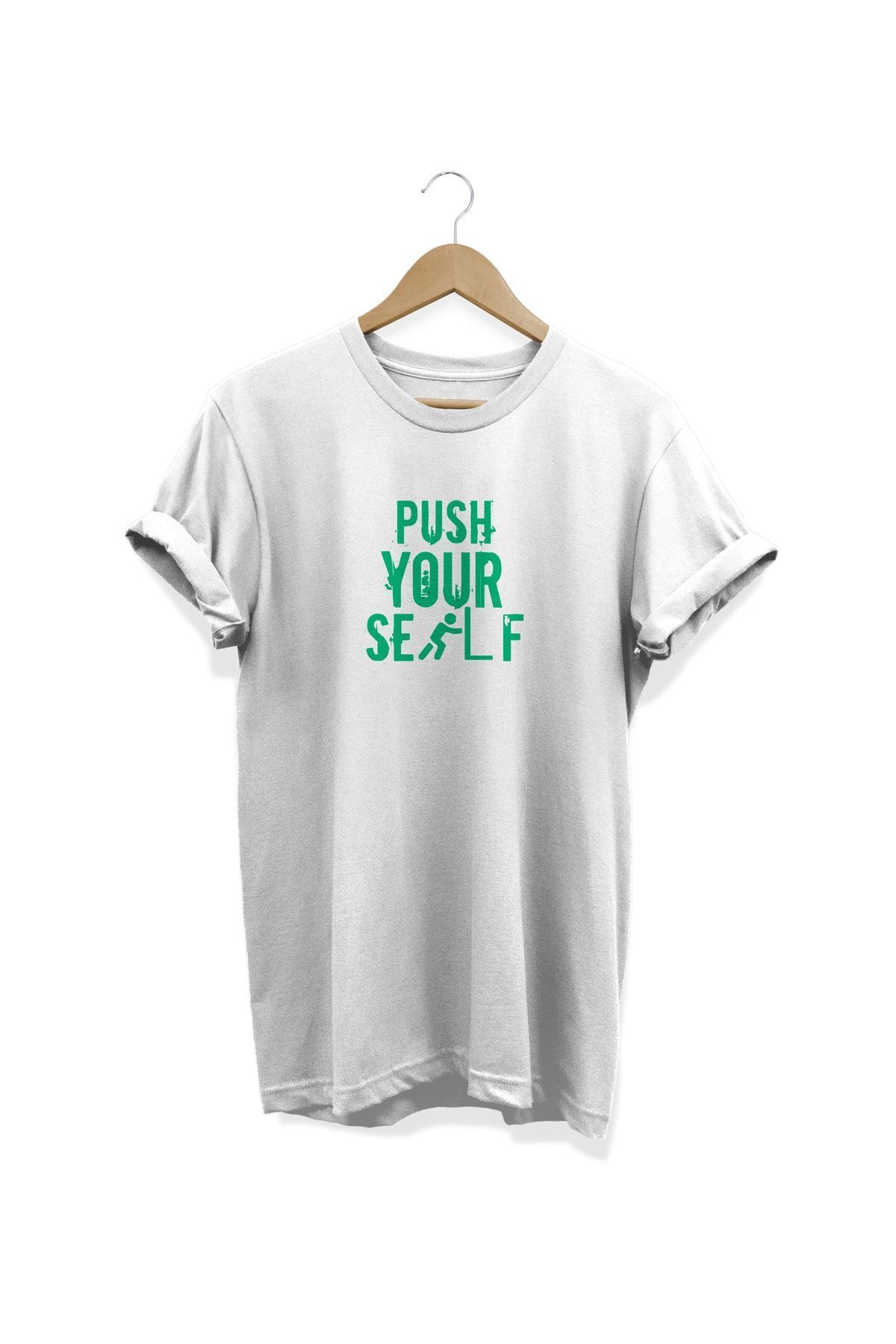 Push Yourself Baskılı Beyaz T-shirt