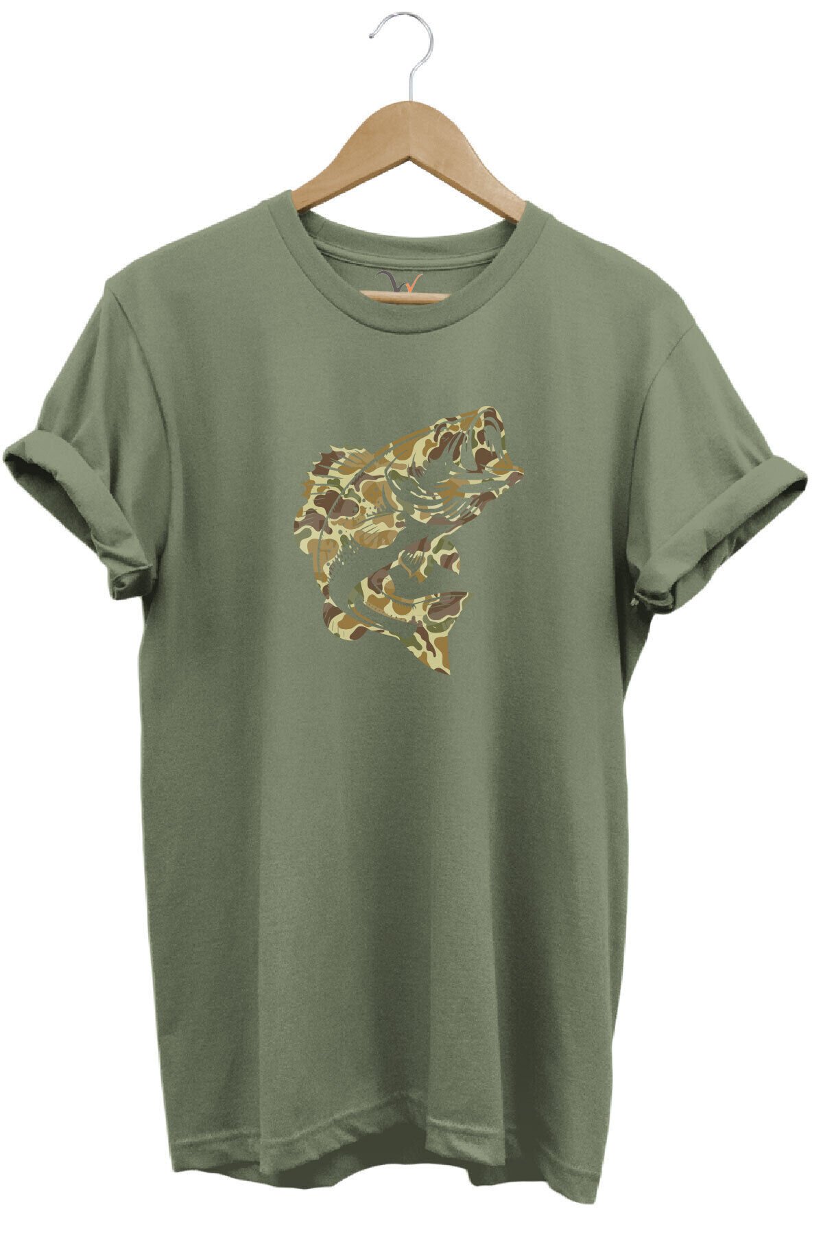Fishing Balık Avı Kamuflaj Desenli Balık Baskılı %100 Pamuk Regular Fit Kırmızı T-shirt Haki - M