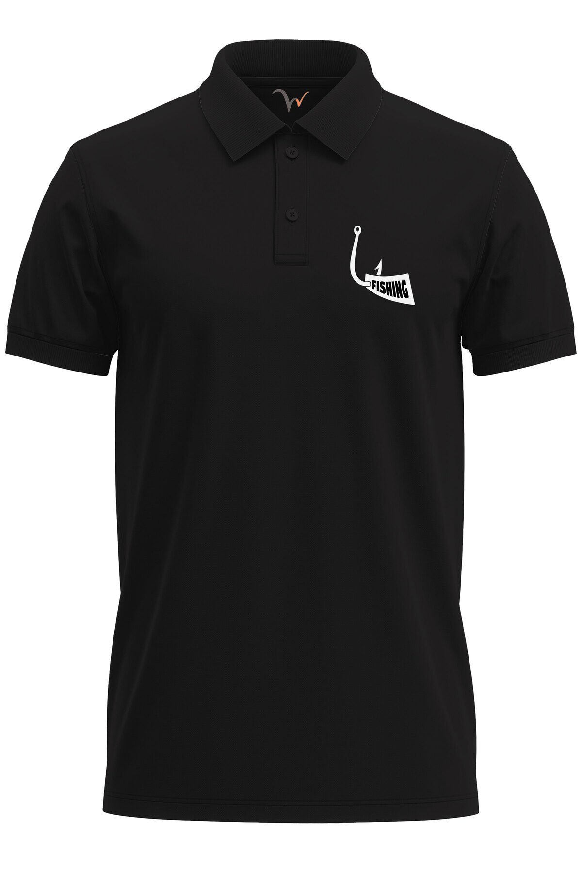 Avcılık Fishing Balıkçı Kanca Baskılı %100 Pamuk Regular Fit Polo Yaka Kırmızı T-shirt Siyah - L