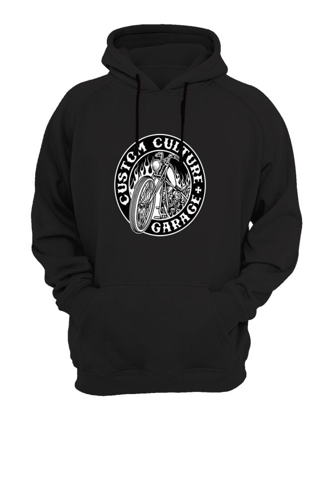 Custom Culture Garage Baskılı Siyah Sweatshirt