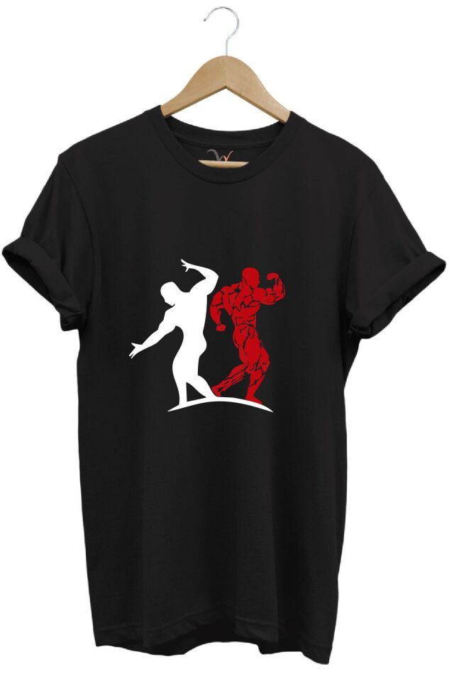 Sporcu Fitness Baskılı GYMRegular Fit %100 Pamuk Bisiklet Yaka Premium Tişört
