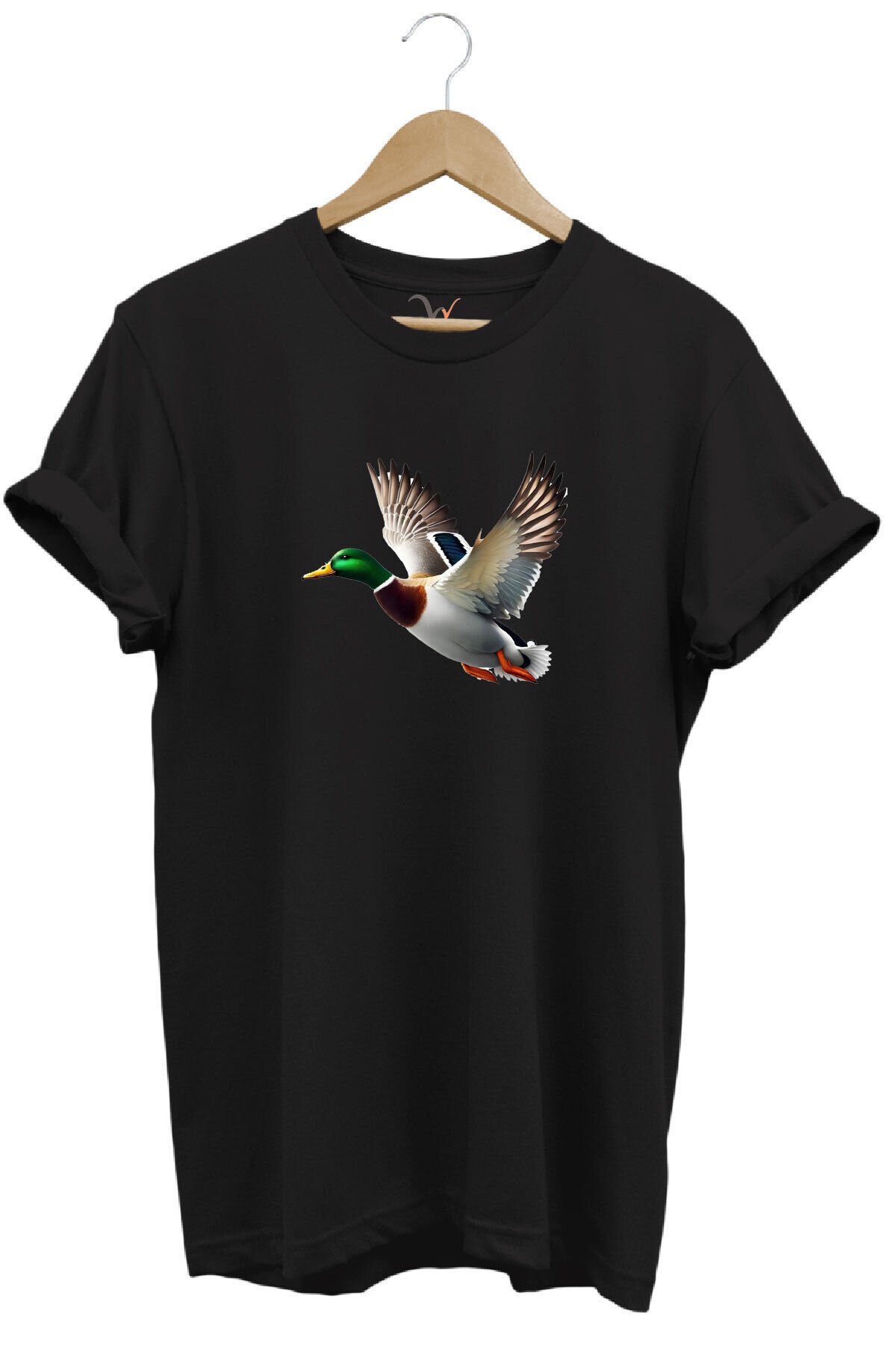 Avcılık Hunting Ördek Avı Yeşilbaş Baskılı %100 Pamuk Unisex Regular Fit T-Shirt Siyah - XL