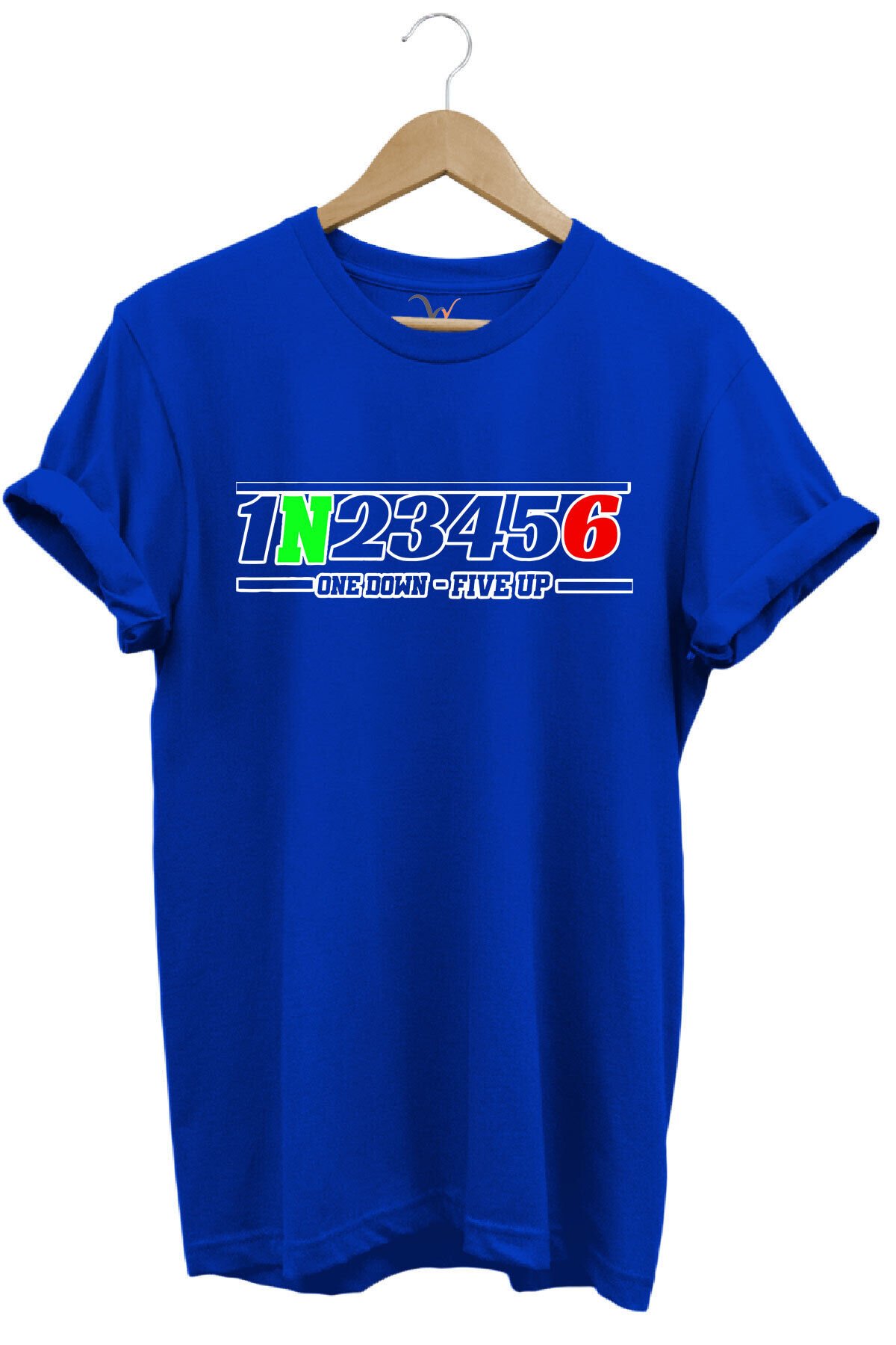 Motorsiklet One Down - Five Up Baskılı Motorsiklet Vites Geçişleri 1N23456 Baskılı Motorcu T-Shirt Mavi - 3XL