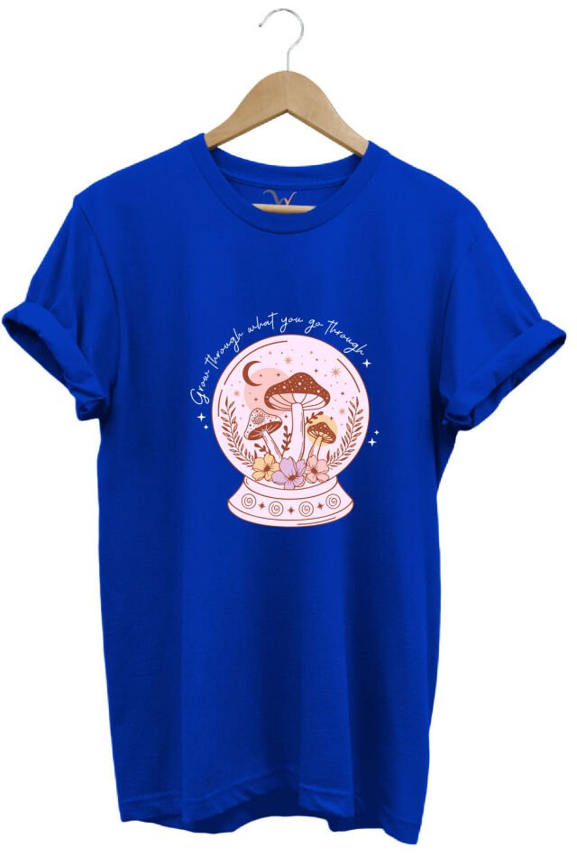 Vintage Retro StreetWear Poster Mantar Küresi Baskılı %100 Pamuk Regular Fit Bisiklet Yaka T-Shirt Mavi - 3XL