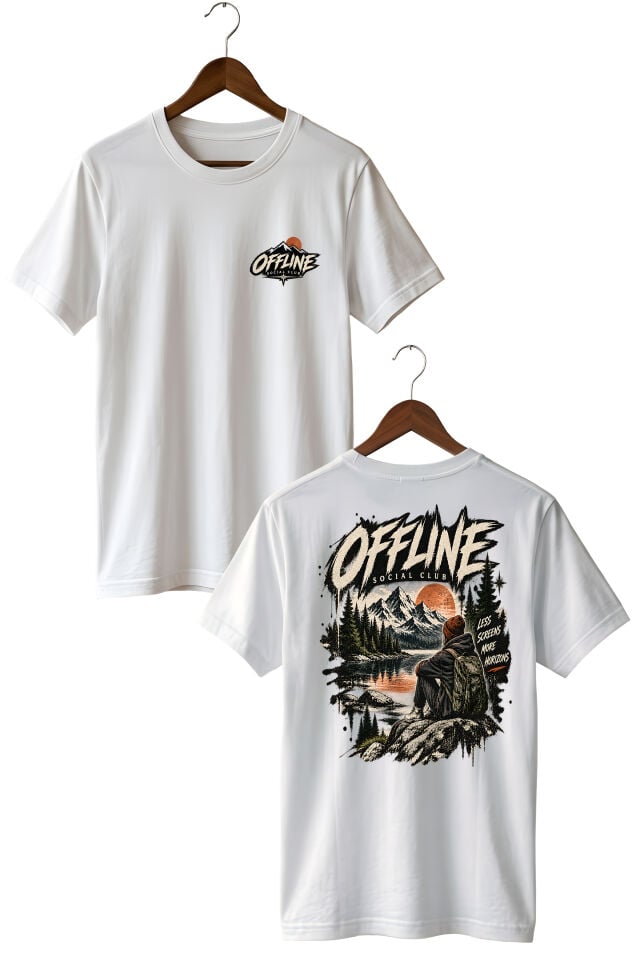 Offline Social Club Doğa Baskılı Oversize Unisex T-Shirt – Ön Arka Baskılı Outdoor Streetwear Tişört